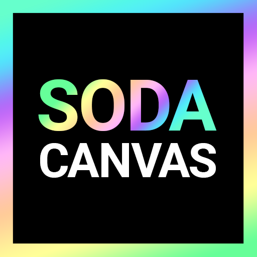 Website logo with "SODA CANVAS" in bold text on a black background with a rainbow gradient border.